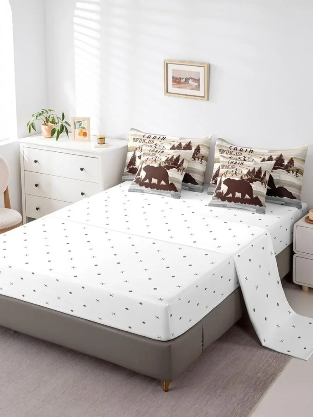 Boys Girls Rustic Bear Bed in a Set Queen Size, Cabin Comforter Set with Sheets